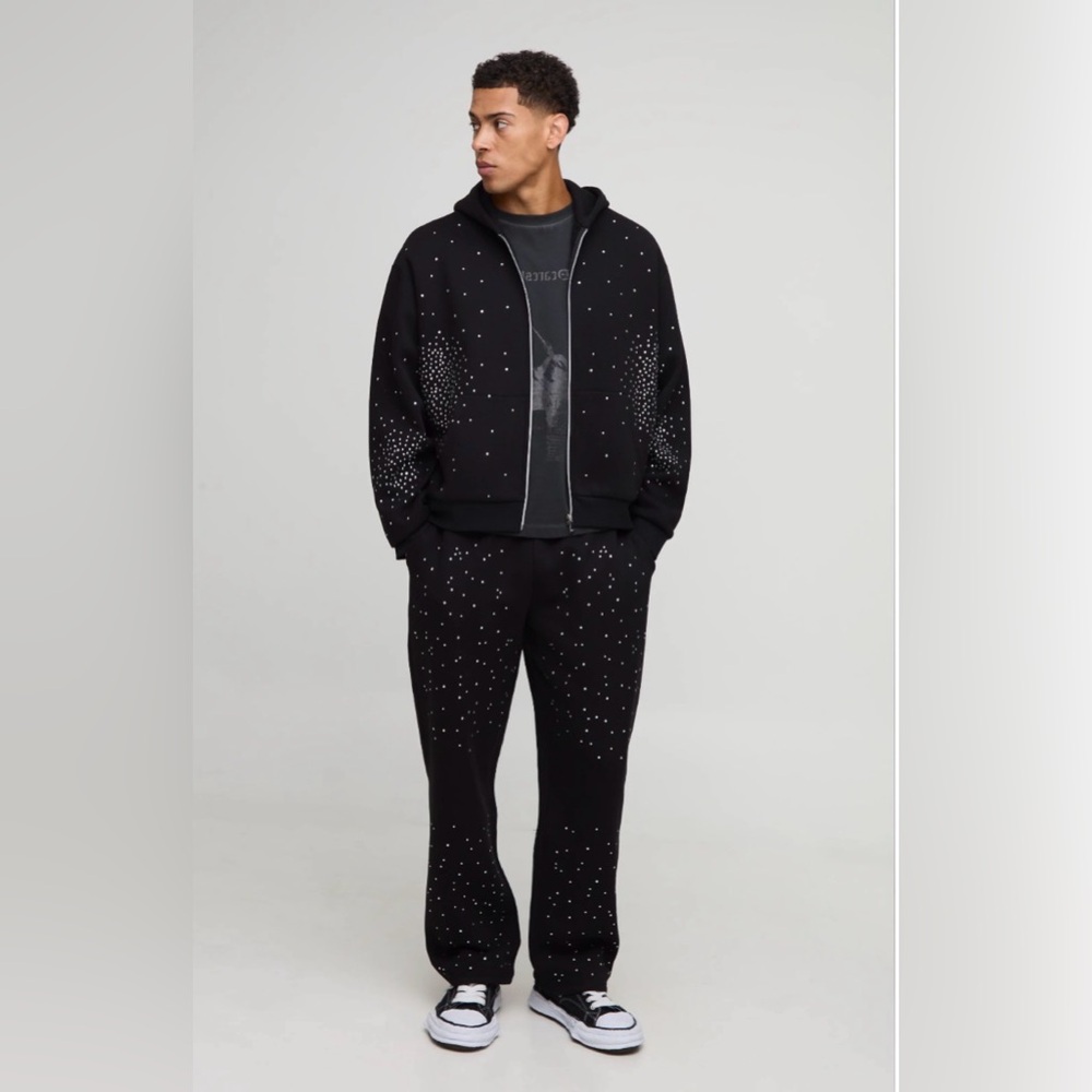 Black Oversized Rhinestone Hoodie